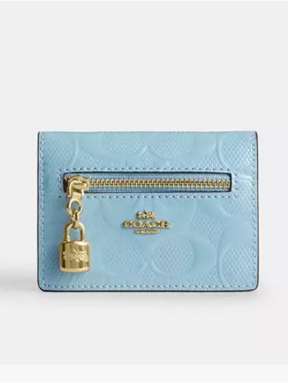 Coach Light Blue Leather Card Wallet with Gold Hardware